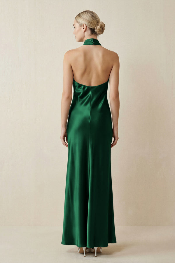 Halter Sheath Satin Bridesmaid Dress in Green - KISS BRIDAL Bridesmaid Dresses