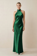 Halter Sheath Satin Bridesmaid Dress in Green - KISS BRIDAL Bridesmaid Dresses