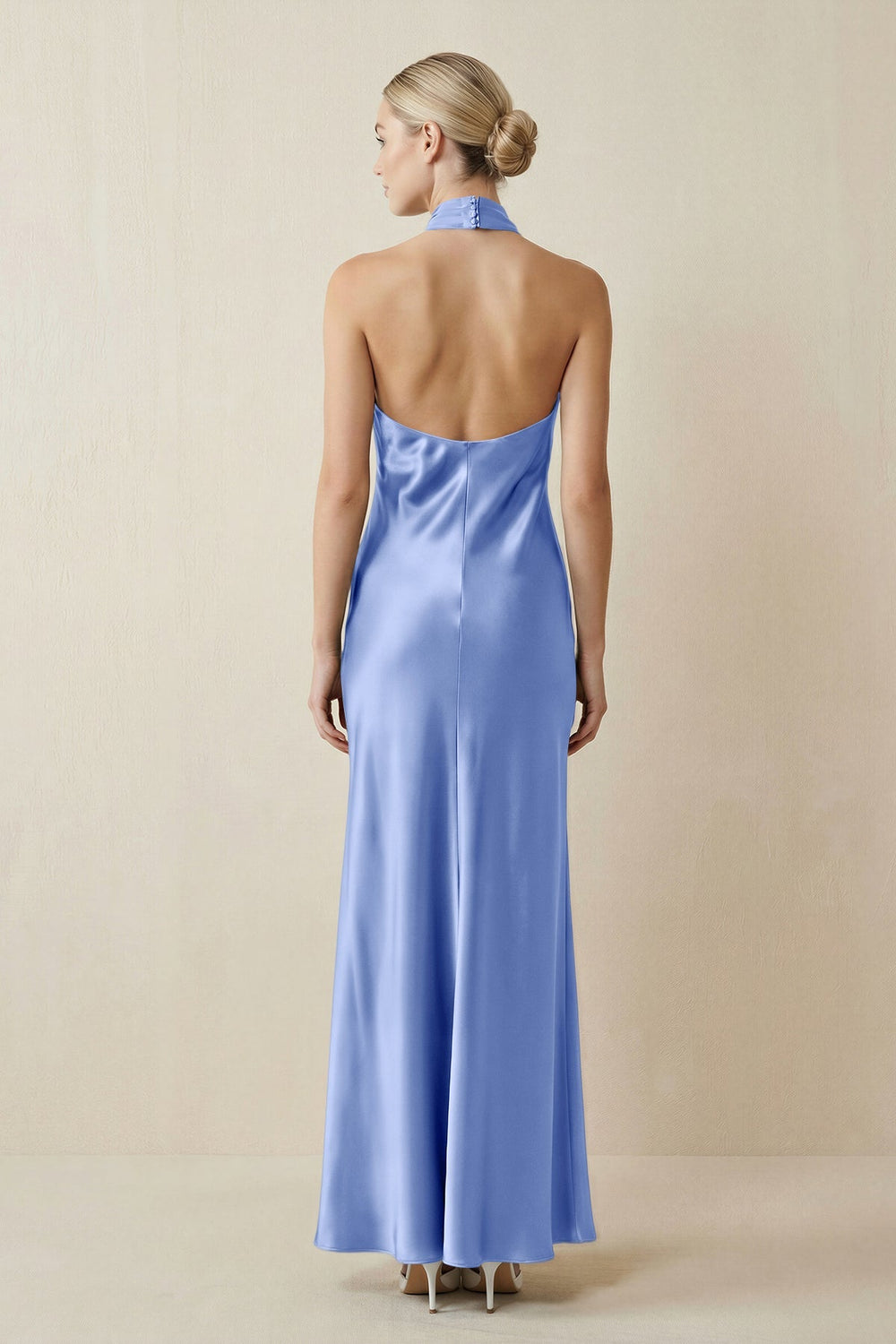 Halter Sheath Satin Bridesmaid Dress in Ice - KISS BRIDAL Bridesmaid Dresses