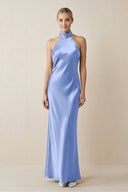 Halter Sheath Satin Bridesmaid Dress in Ice - KISS BRIDAL Bridesmaid Dresses