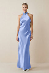 Halter Sheath Satin Bridesmaid Dress in Ice - KISS BRIDAL Bridesmaid Dresses