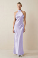 Halter Sheath Satin Bridesmaid Dress in Lavender - KISS BRIDAL Bridesmaid Dresses
