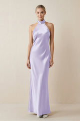 Halter Sheath Satin Bridesmaid Dress in Lavender - KISS BRIDAL Bridesmaid Dresses