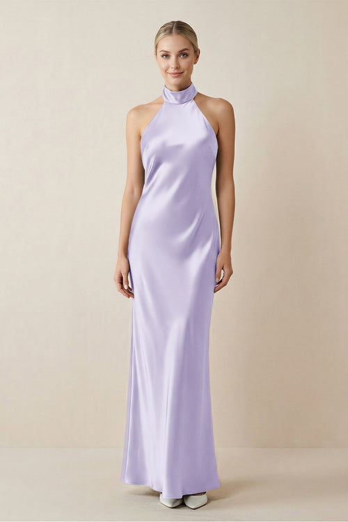 Halter Sheath Satin Bridesmaid Dress in Lavender - KISS BRIDAL Bridesmaid Dresses