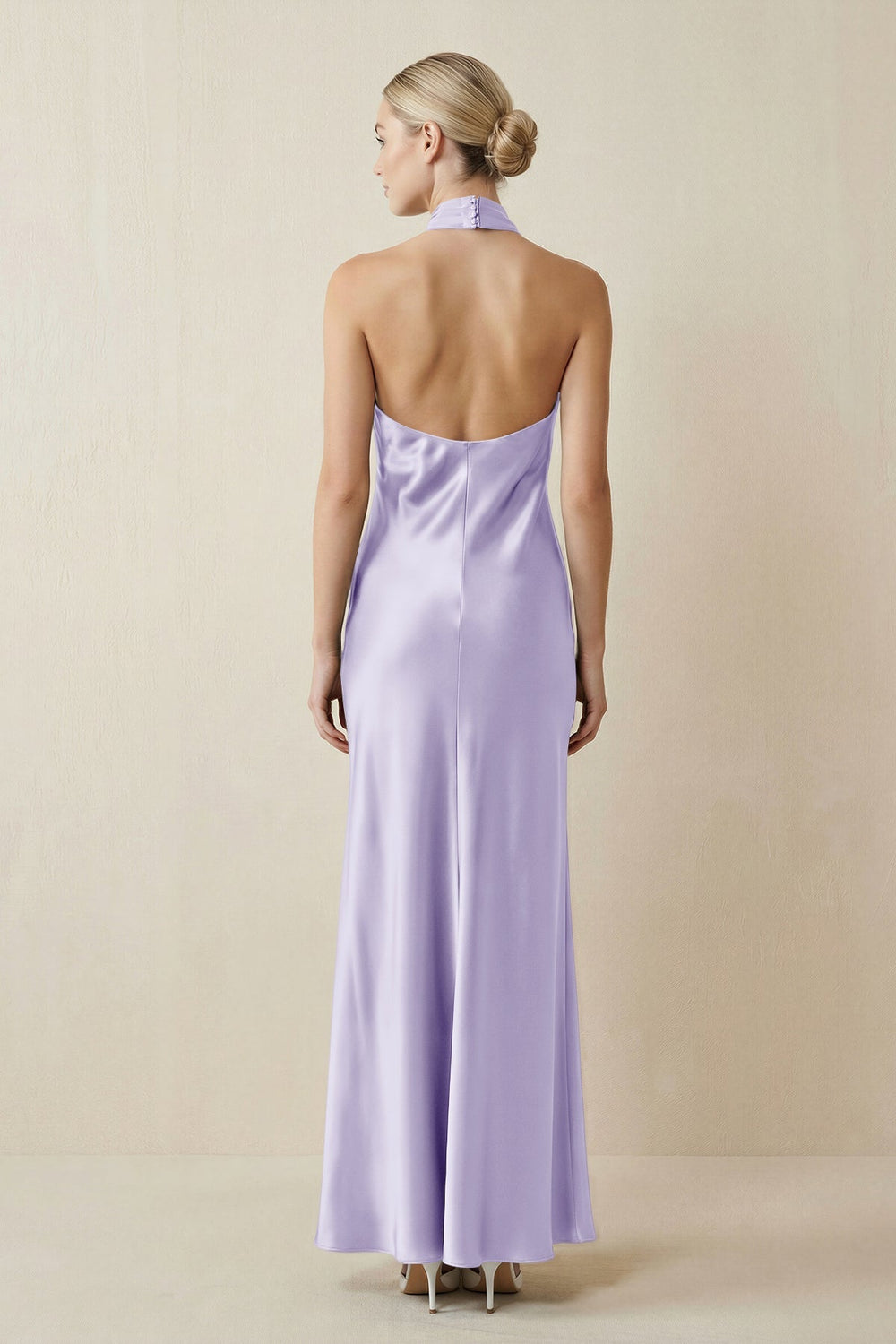 Halter Sheath Satin Bridesmaid Dress in Lavender - KISS BRIDAL Bridesmaid Dresses