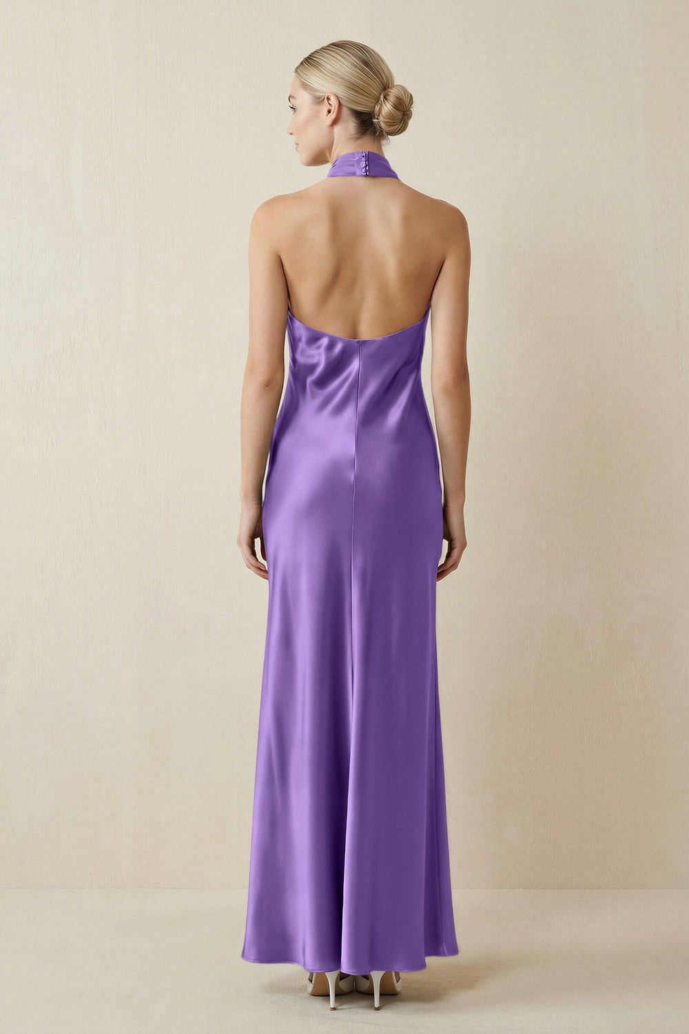 Halter Sheath Satin Bridesmaid Dress in Lilac - KISS BRIDAL Bridesmaid Dresses