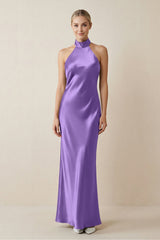 Halter Sheath Satin Bridesmaid Dress in Lilac - KISS BRIDAL Bridesmaid Dresses