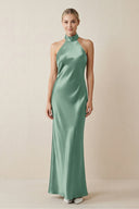 Halter Sheath Satin Bridesmaid Dress in Mint Green - KISS BRIDAL Bridesmaid Dresses