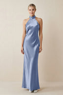 Halter Sheath Satin Bridesmaid Dress in Mist - KISS BRIDAL Bridesmaid Dresses