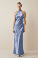 Halter Sheath Satin Bridesmaid Dress in Mist - KISS BRIDAL Bridesmaid Dresses