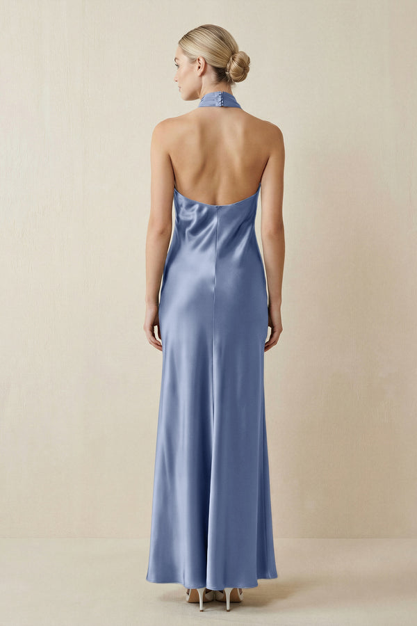 Halter Sheath Satin Bridesmaid Dress in Mist - KISS BRIDAL Bridesmaid Dresses