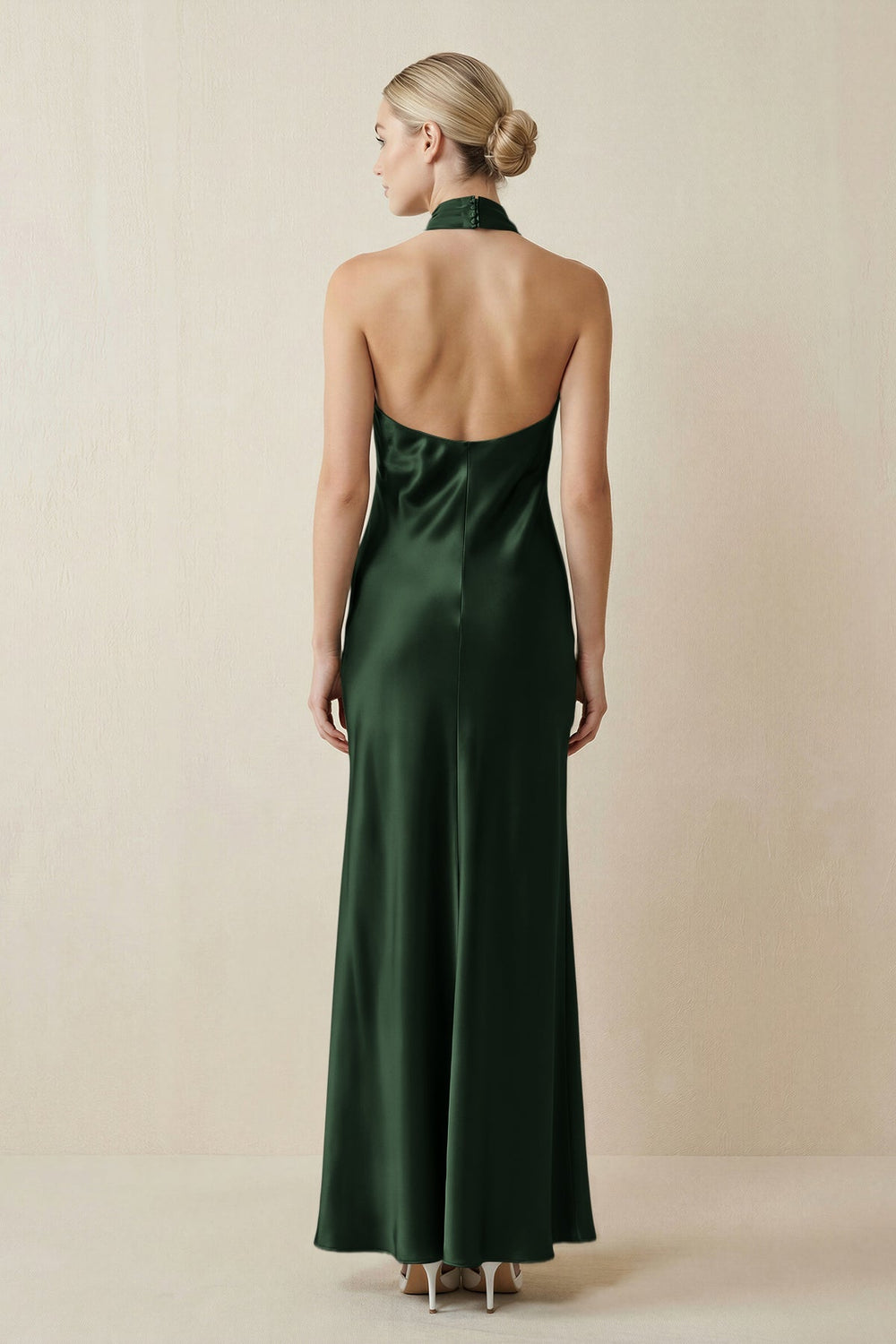 Halter Sheath Satin Bridesmaid Dress in Moss - KISS BRIDAL Bridesmaid Dresses