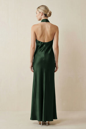 Halter Sheath Satin Bridesmaid Dress in Moss - KISS BRIDAL Bridesmaid Dresses