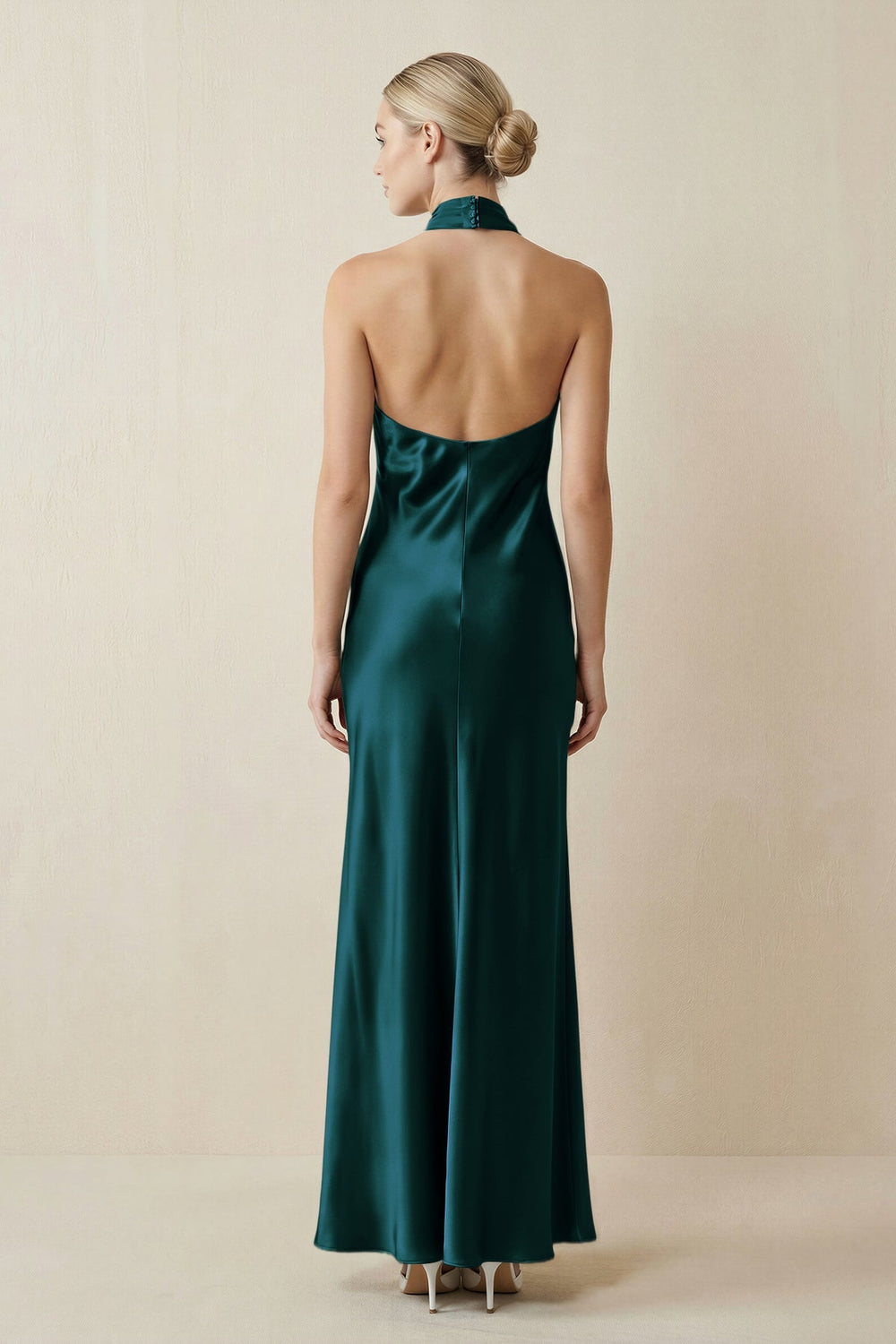 Halter Sheath Satin Bridesmaid Dress in Pine - KISS BRIDAL Bridesmaid Dresses