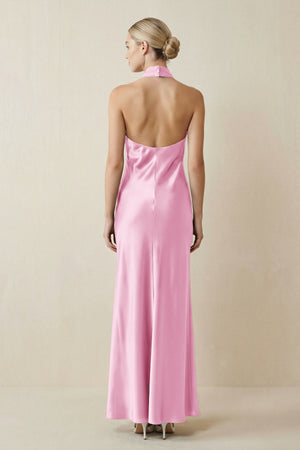 Halter Sheath Satin Bridesmaid Dress in Pink - KISS BRIDAL Bridesmaid Dresses