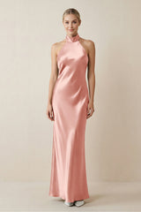 Halter Sheath Satin Bridesmaid Dress in Rose Petal - KISS BRIDAL Bridesmaid Dresses