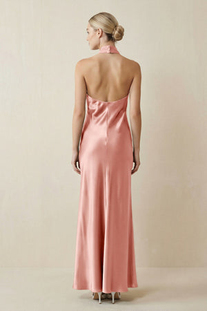 Halter Sheath Satin Bridesmaid Dress in Rose Petal - KISS BRIDAL Bridesmaid Dresses