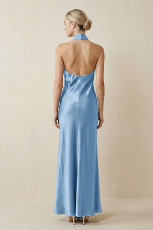 Halter Sheath Satin Bridesmaid Dress in Sky Blue - KISS BRIDAL Bridesmaid Dresses