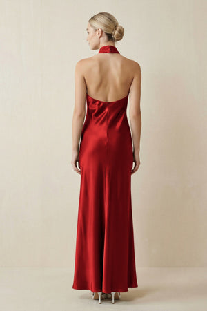 Halter Sheath Satin Bridesmaid Dress in Spice - KISS BRIDAL Bridesmaid Dresses