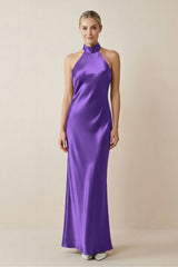 Halter Sheath Satin Bridesmaid Dress in Tahiti - KISS BRIDAL Bridesmaid Dresses