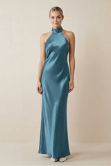 Halter Sheath Satin Bridesmaid Dress in Twilight - KISS BRIDAL Bridesmaid Dresses