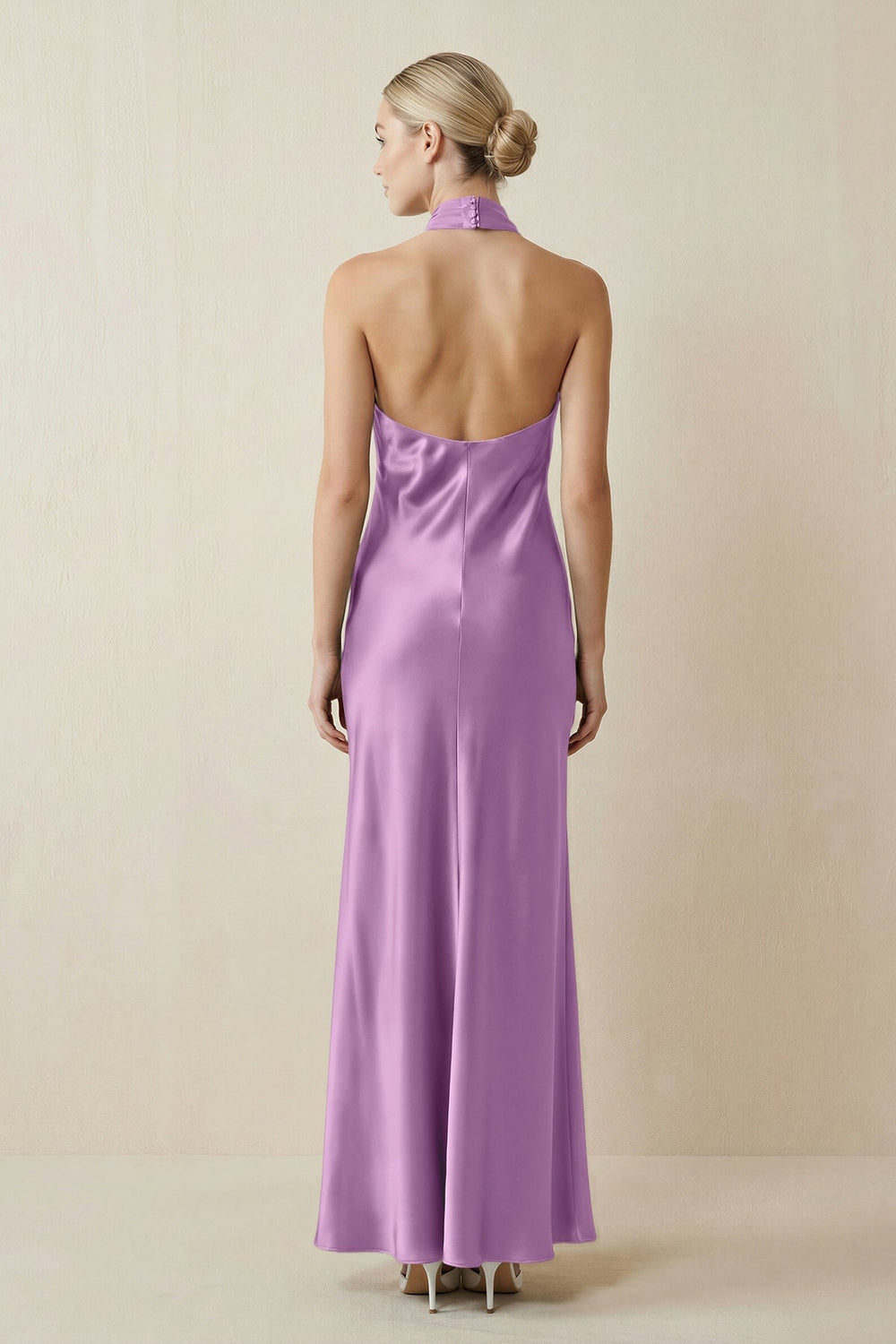 Halter Sheath Satin Bridesmaid Dress in Vintage Mauve - KISS BRIDAL Bridesmaid Dresses