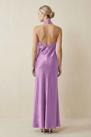 Halter Sheath Satin Bridesmaid Dress in Vintage Mauve - KISS BRIDAL Bridesmaid Dresses