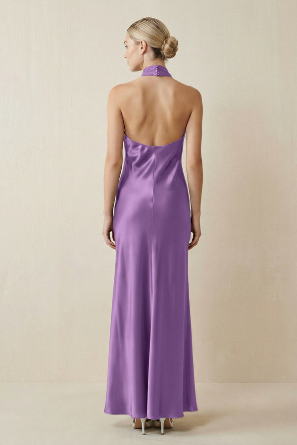 Halter Sheath Satin Bridesmaid Dress in Wisteria - KISS BRIDAL Bridesmaid Dresses