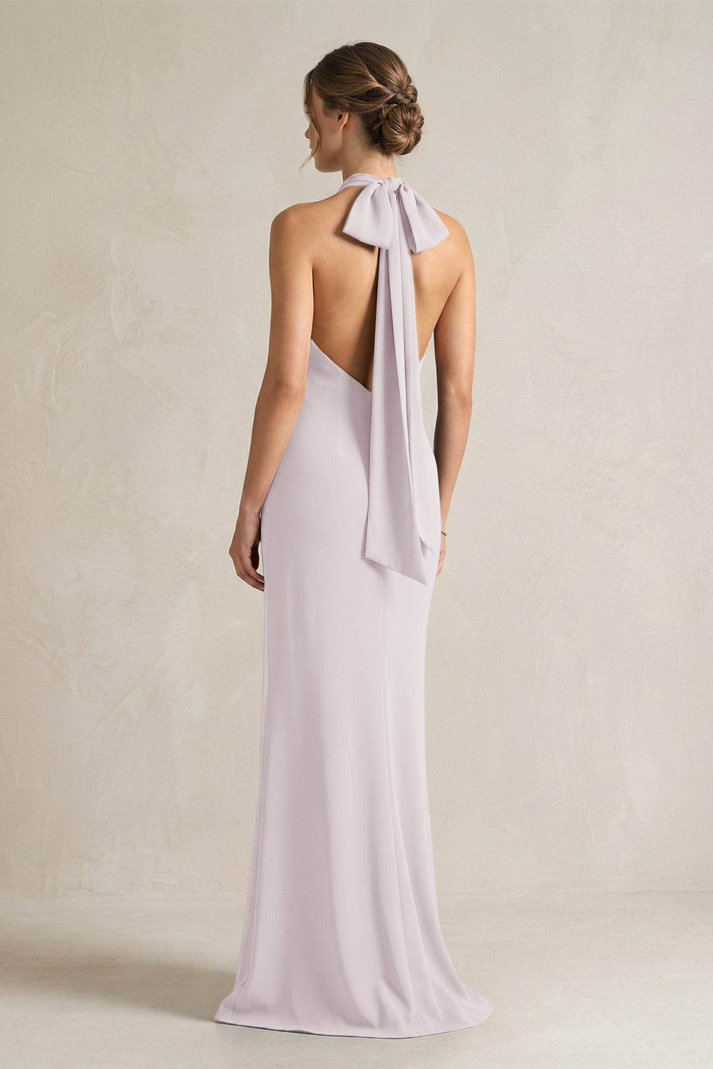 Halter Sheath Satin Bridesmaid Dress With Bow in Dusk - KISS BRIDAL Bridesmaid Dresses
