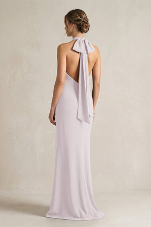 Halter Sheath Satin Bridesmaid Dress With Bow in Dusk - KISS BRIDAL Bridesmaid Dresses