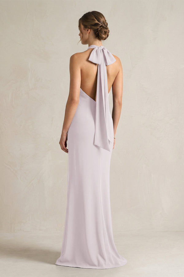 Halter Sheath Satin Bridesmaid Dress With Bow in Dusk - KISS BRIDAL Bridesmaid Dresses