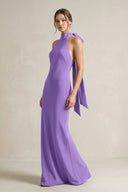 Halter Sheath Satin Bridesmaid Dress With Bow in Lilac - KISS BRIDAL Bridesmaid Dresses