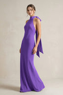 Halter Sheath Satin Bridesmaid Dress With Bow in Tahiti - KISS BRIDAL Bridesmaid Dresses