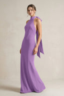 Halter Sheath Satin Bridesmaid Dress With Bow in Wisteria - KISS BRIDAL Bridesmaid Dresses