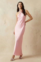 Halter Twist Maxi Dress in Pink - KISS BRIDAL