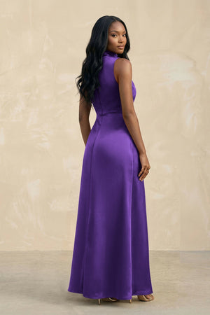 High Neck A - Line Bridesmaid Dress Wiht Slit in Amethyst - KISS BRIDAL Bridesmaid Dresses