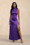 High Neck A - Line Bridesmaid Dress Wiht Slit in Amethyst - KISS BRIDAL Bridesmaid Dresses