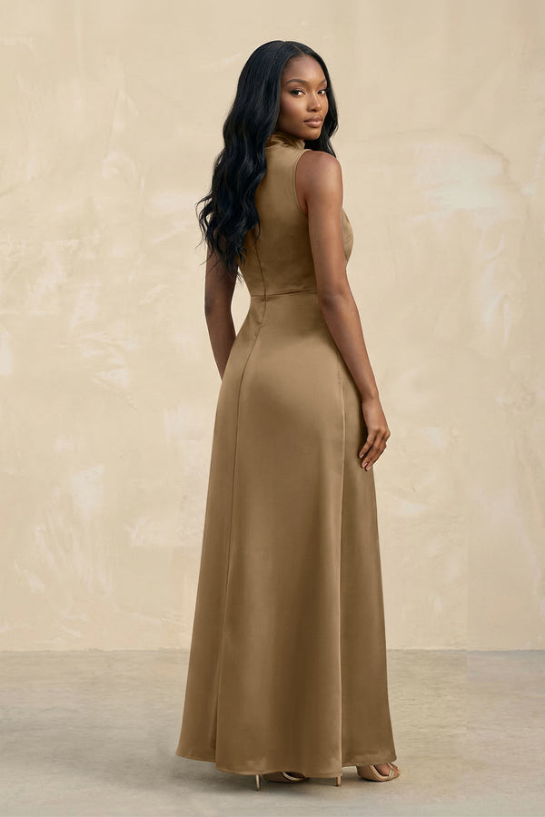 High Neck A - Line Bridesmaid Dress Wiht Slit in Apple Cinnamon - KISS BRIDAL Bridesmaid Dresses