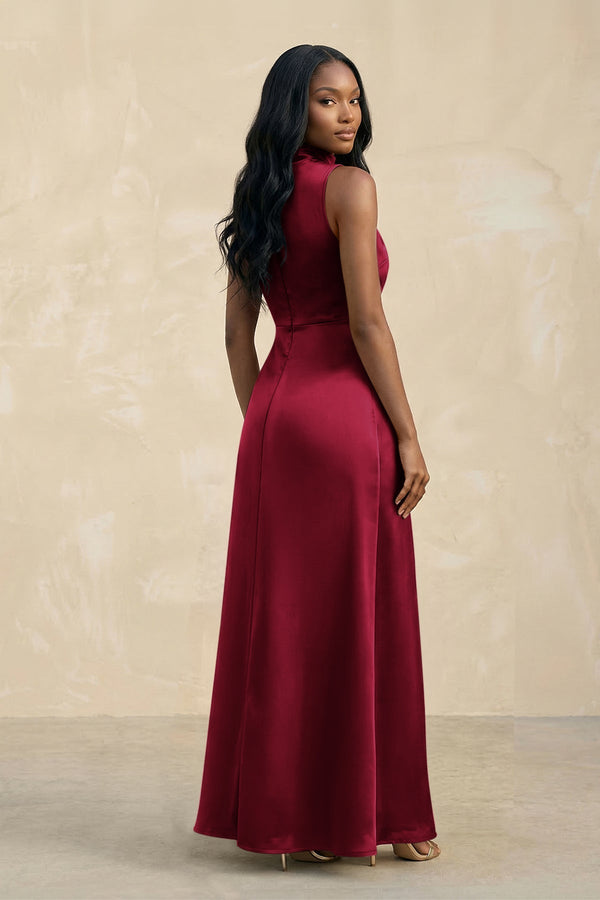 High Neck A - Line Bridesmaid Dress Wiht Slit in Berry - KISS BRIDAL Bridesmaid Dresses