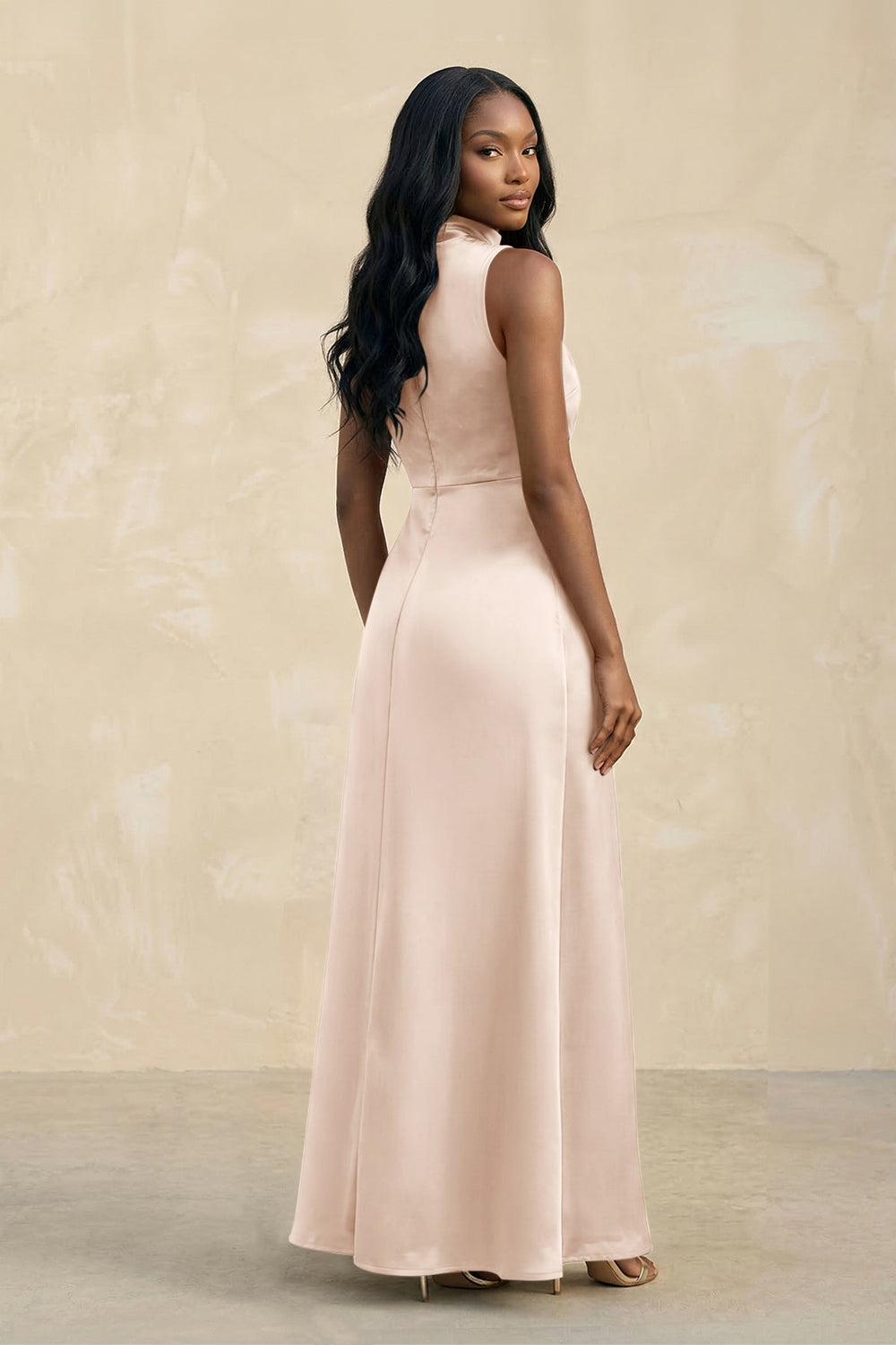 High Neck A - Line Bridesmaid Dress Wiht Slit in Buttercream - KISS BRIDAL Bridesmaid Dresses