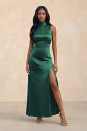 High Neck A - Line Bridesmaid Dress Wiht Slit in Dark Green - KISS BRIDAL Bridesmaid Dresses