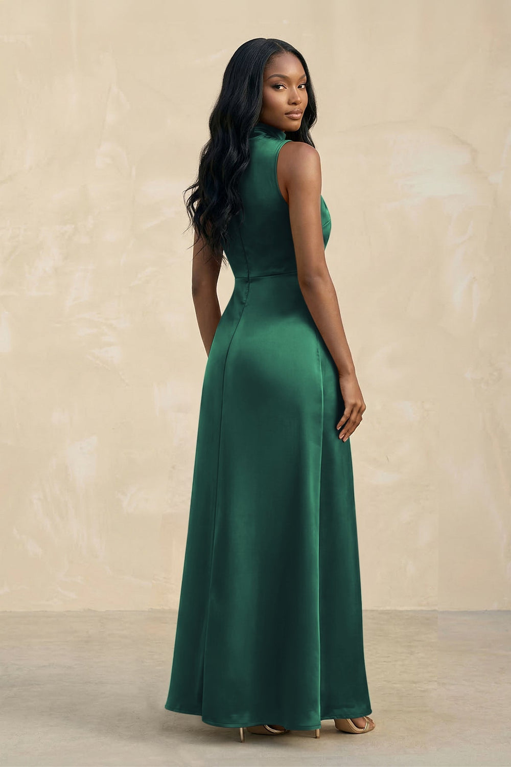 High Neck A - Line Bridesmaid Dress Wiht Slit in Dark Green - KISS BRIDAL Bridesmaid Dresses