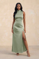High Neck A - Line Bridesmaid Dress Wiht Slit in Dove Gray - KISS BRIDAL Bridesmaid Dresses