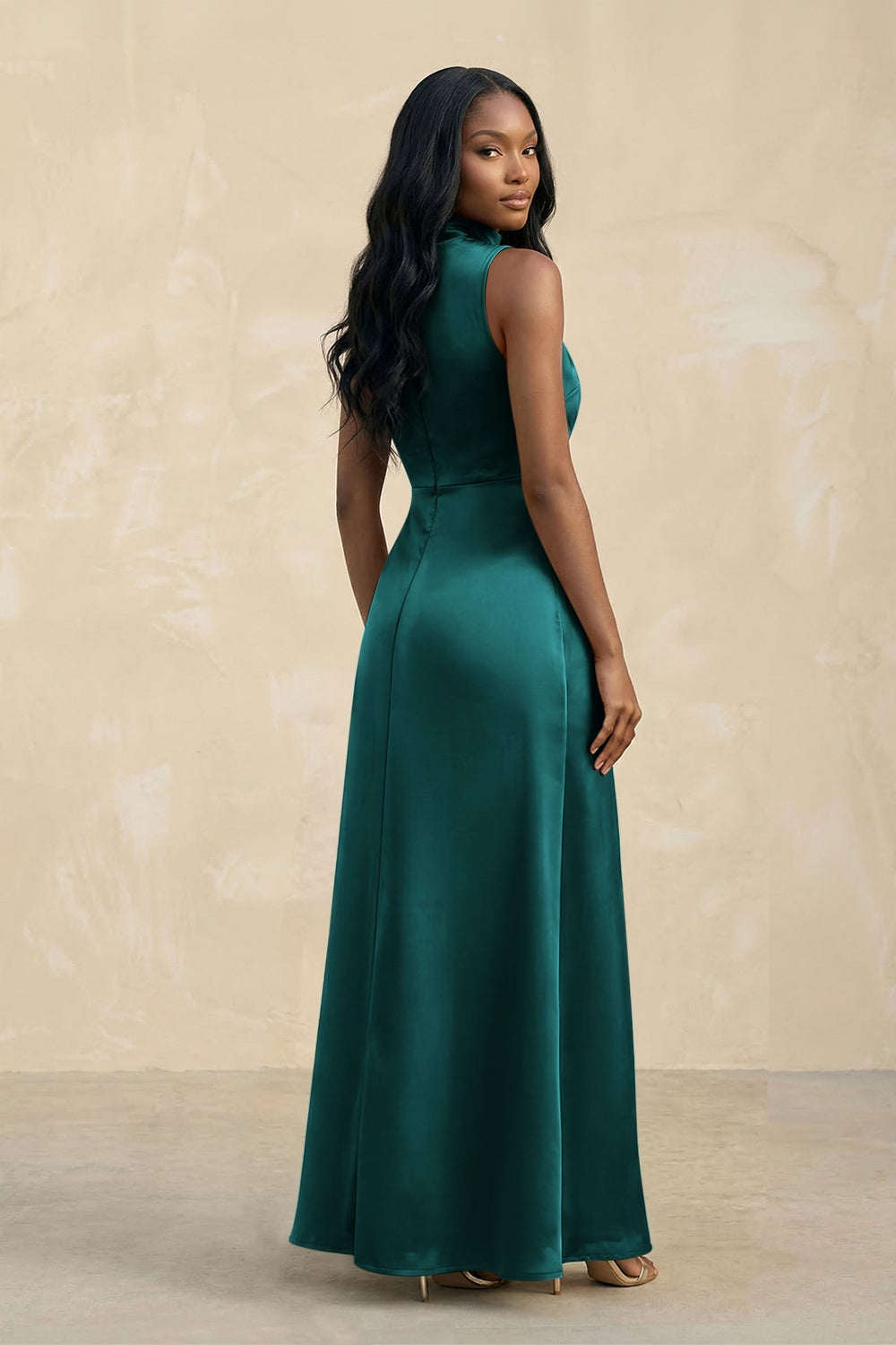 High Neck A - Line Bridesmaid Dress Wiht Slit in Emerald - KISS BRIDAL Bridesmaid Dresses