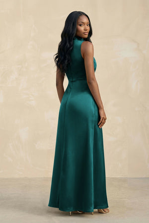 High Neck A - Line Bridesmaid Dress Wiht Slit in Emerald - KISS BRIDAL Bridesmaid Dresses