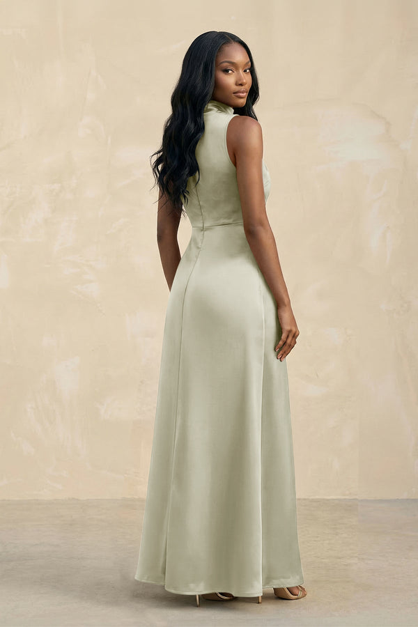 High Neck A - Line Bridesmaid Dress Wiht Slit in Frost - KISS BRIDAL Bridesmaid Dresses