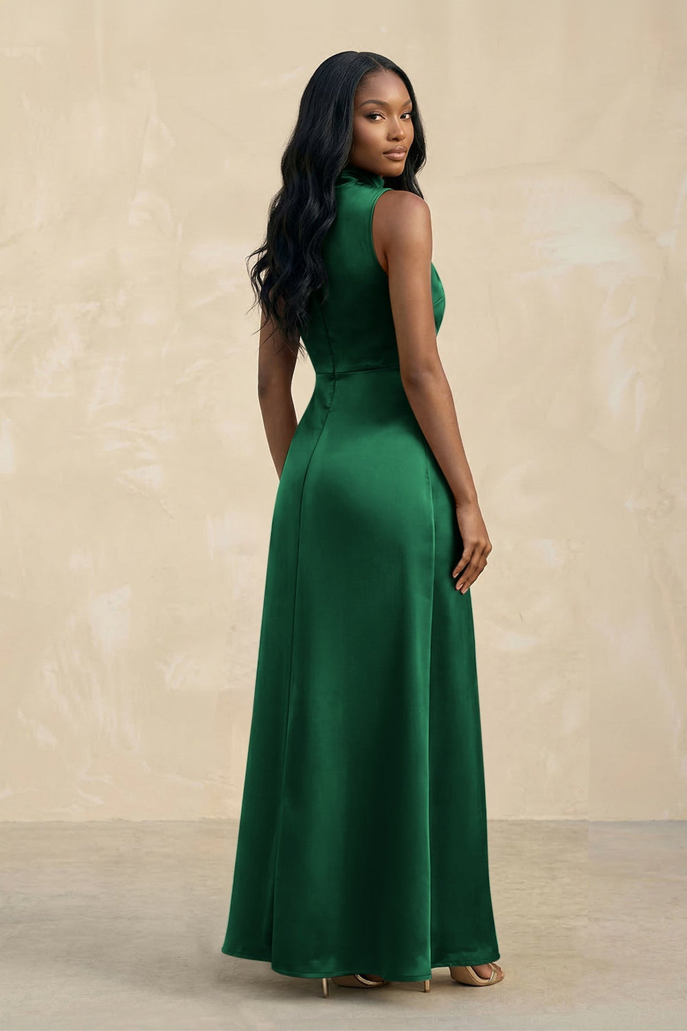 High Neck A - Line Bridesmaid Dress Wiht Slit in Green - KISS BRIDAL Bridesmaid Dresses