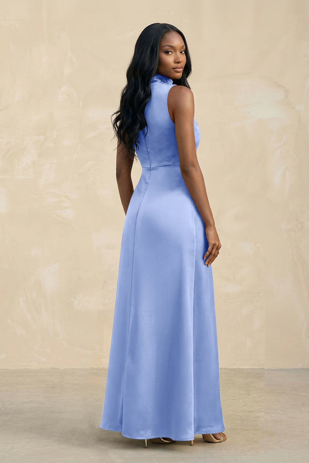 High Neck A - Line Bridesmaid Dress Wiht Slit in Ice - KISS BRIDAL Bridesmaid Dresses
