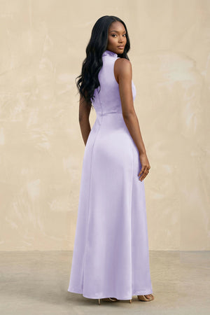 High Neck A - Line Bridesmaid Dress Wiht Slit in Lavender - KISS BRIDAL Bridesmaid Dresses