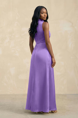 High Neck A - Line Bridesmaid Dress Wiht Slit in Lilac - KISS BRIDAL Bridesmaid Dresses